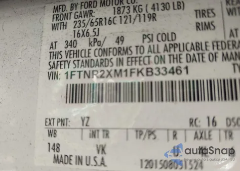 2015 Ford Transit-250 из США, поврежденный, VIN 1FTNR2XM1FKB33461